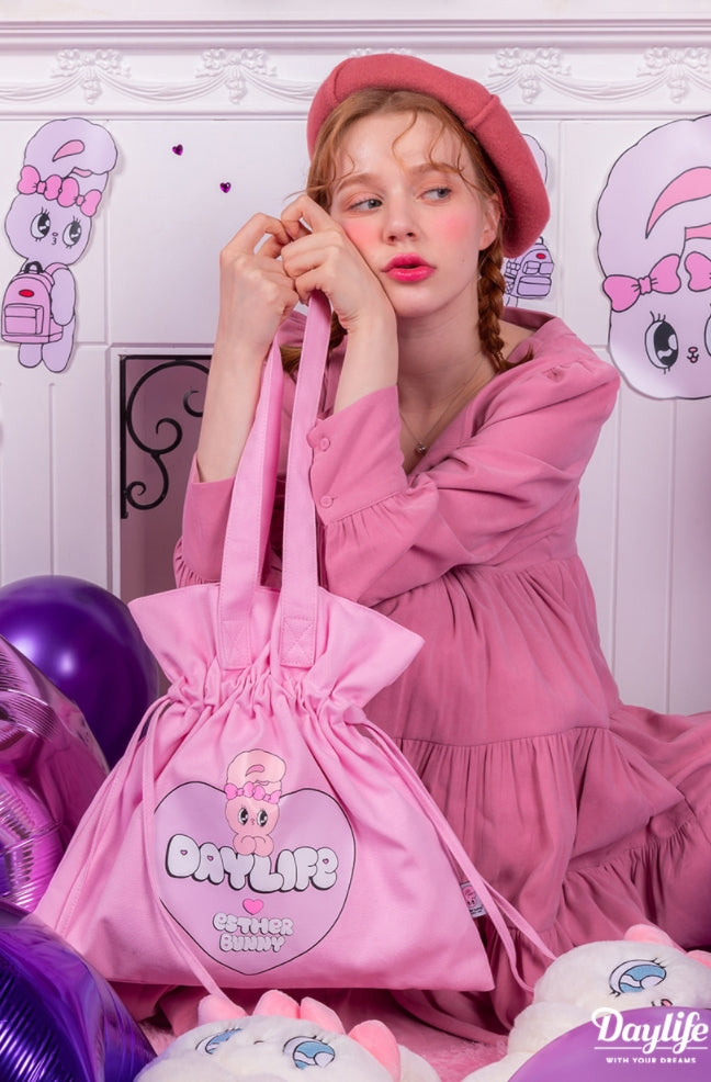 デイライフ(Daylife)  Daylife ♥ Esther Bunny Big Heart Bokjori Eco Bag (PINK)