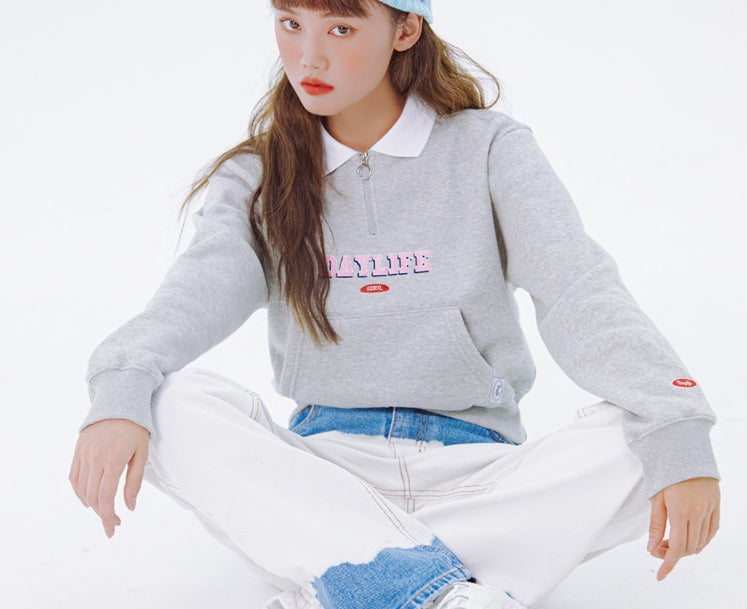 デイライフ(Daylife)  Daylife Collar cropped sweatshirt (GREY)