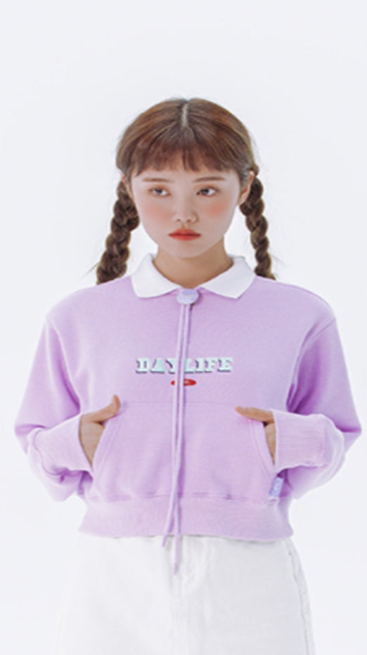 デイライフ(Daylife)  Daylife Collar cropped sweatshirt (PURPLE)