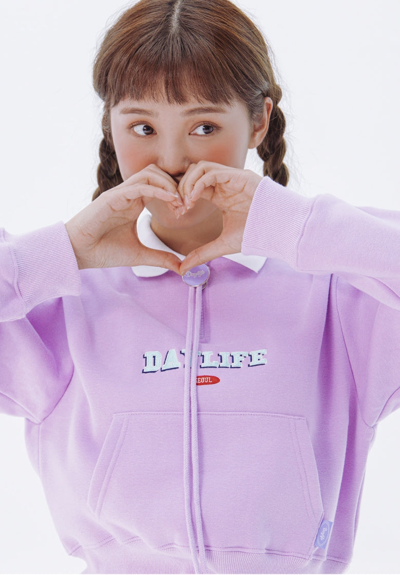 デイライフ(Daylife)  Daylife Collar cropped sweatshirt (PURPLE)
