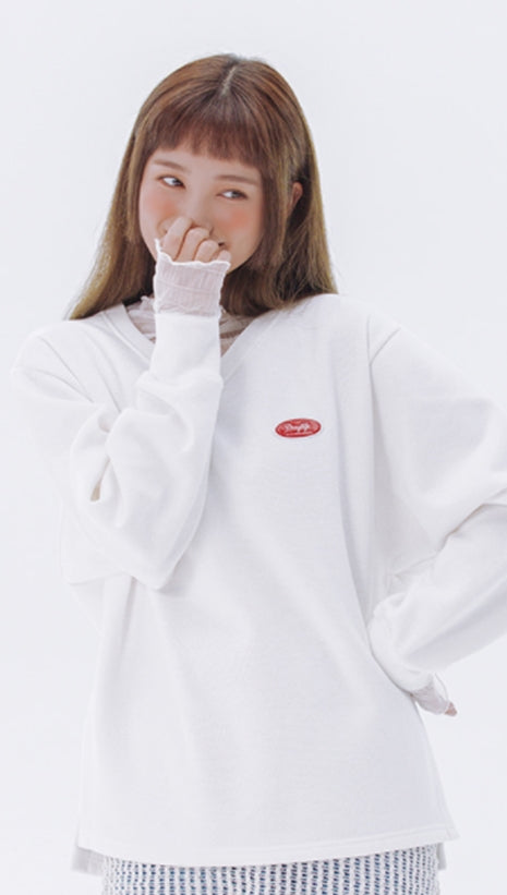 デイライフ(Daylife)  Daylife V-neck sweatshirt (WHITE)