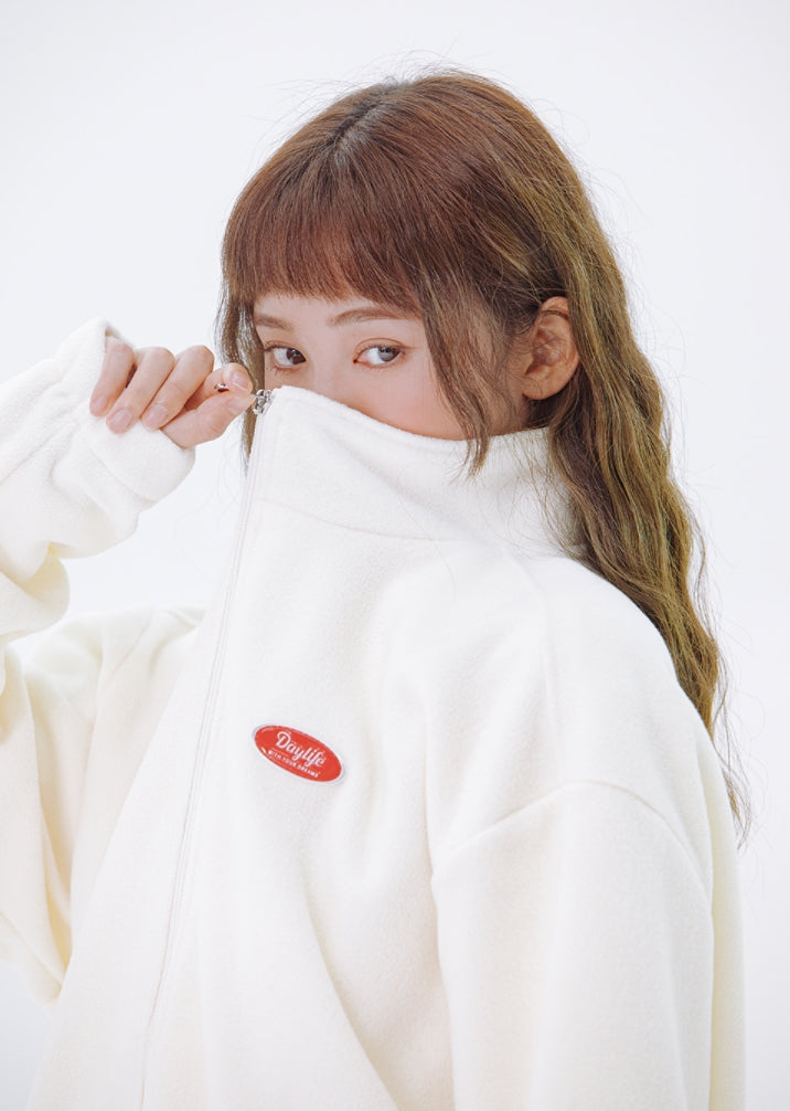 デイライフ(Daylife)  Daylife Fleece High Neck Zip-Up (WHITE)