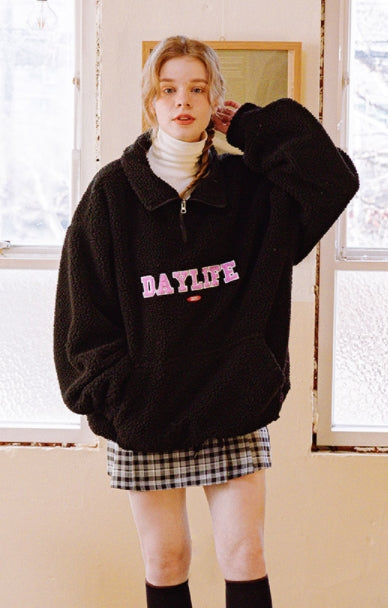 デイライフ(Daylife)  Daylife Fleece anorak jacket (BLACK)