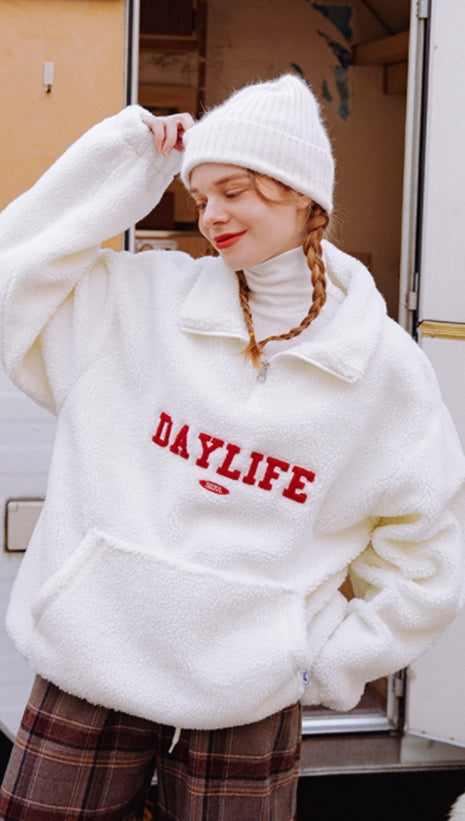 デイライフ(Daylife)  Daylife Fleece anorak jacket (IVORY)