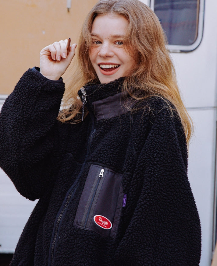 デイライフ(Daylife)  Daylife Fleece reversible long jacket (BLACK)