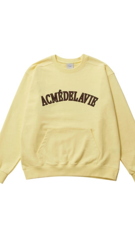 アクメドラビ(acme' de la vie)  FULL LOGO PATCH EMBROIDERY SWEAT SHIRT LIGHT YELLOW