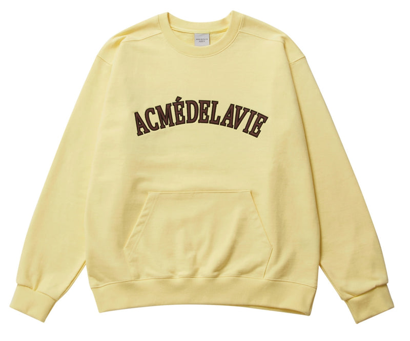 アクメドラビ(acme' de la vie)  FULL LOGO PATCH EMBROIDERY SWEAT SHIRT LIGHT YELLOW