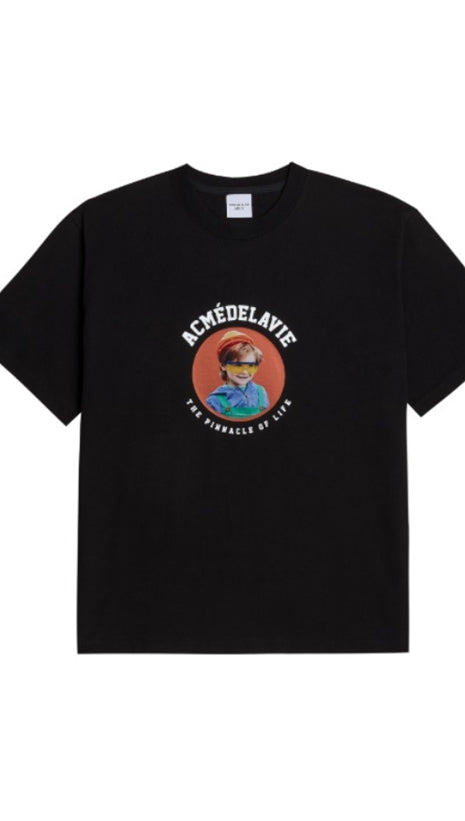 アクメドラビ(acme' de la vie) ADLV BABY FACE SHORT SLEEVE T-SHIRT BLACK MINI YELLOW GLASSES