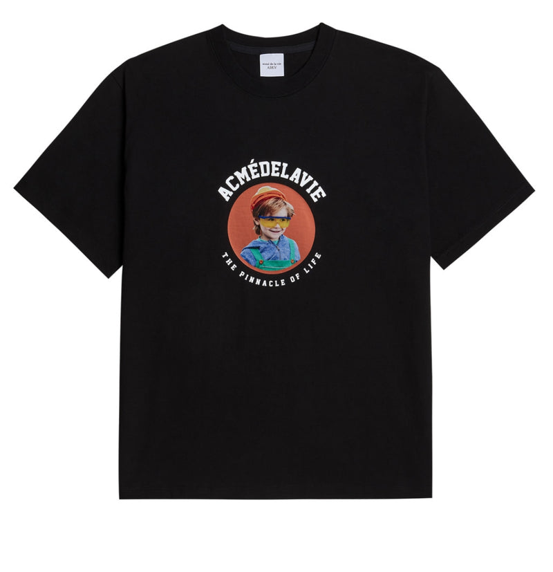 アクメドラビ(acme' de la vie) ADLV BABY FACE SHORT SLEEVE T-SHIRT BLACK MINI YELLOW GLASSES