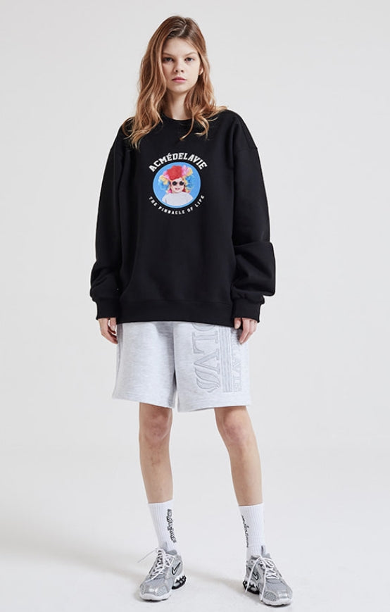 アクメドラビ(acme' de la vie)  ADLV BABY FACE SWEATSHIRT BLACK MINI RAINBOW HAIR