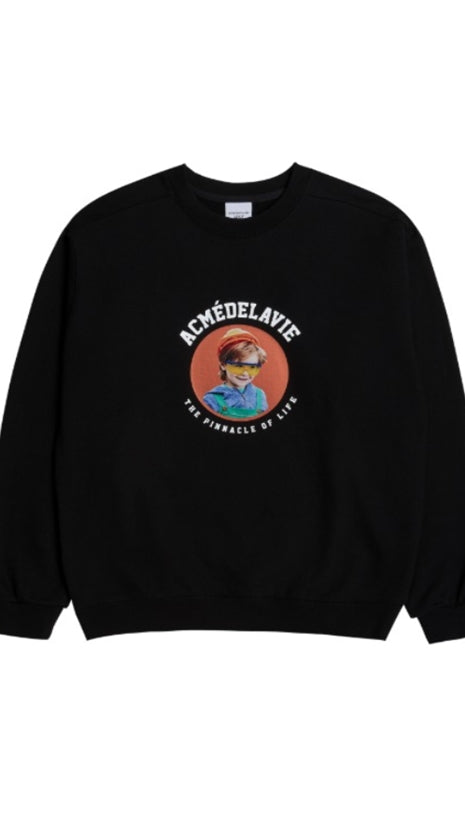 アクメドラビ(acme' de la vie)  ADLV BABY FACE SWEATSHIRT BLACK MINI YELLOW GLASSES