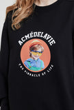 アクメドラビ(acme' de la vie)  ADLV BABY FACE SWEATSHIRT BLACK MINI YELLOW GLASSES