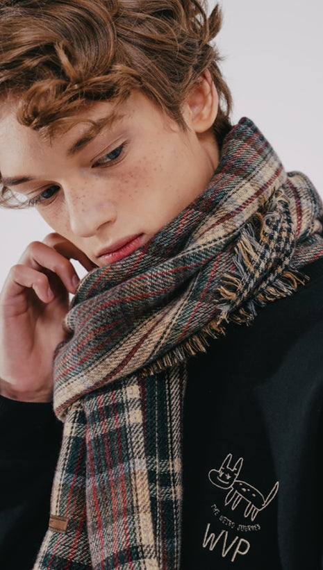 ダブルユーブイプロジェクト(WV PROJECT) Mild Check Muffler Beige Green MJAC7456