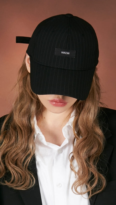 VARZAR(バザール) Retro Label Stripe Ball Cap Black