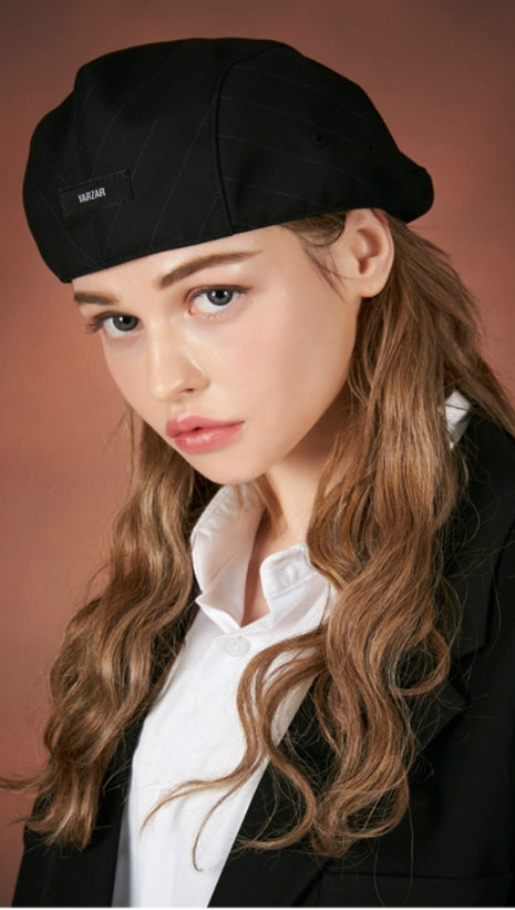 VARZAR(バザール) Retro label striped beret black