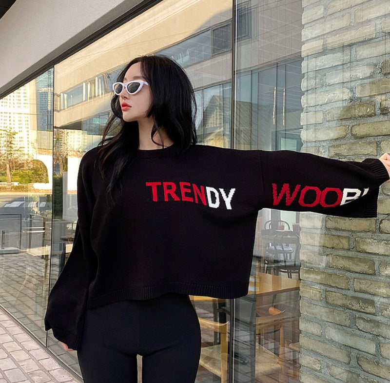 トレンディウビ(Trendywoobi) SIGNATURE crop knit Black