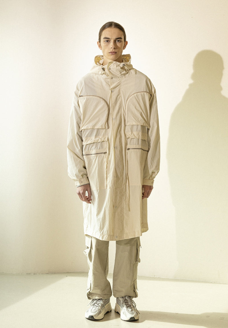 マスノウン(MASSNOUN)  MULTI POCKET HOODY FISHTAIL COAT MFZCT001-IV