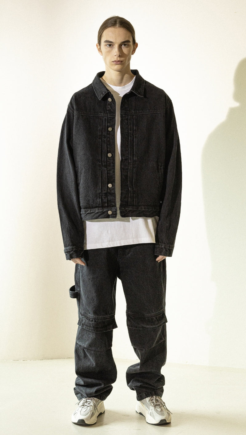 マスノウン(MASSNOUN)  PLEATS TRUCKER DENIM JACKET MFZJK002-BK