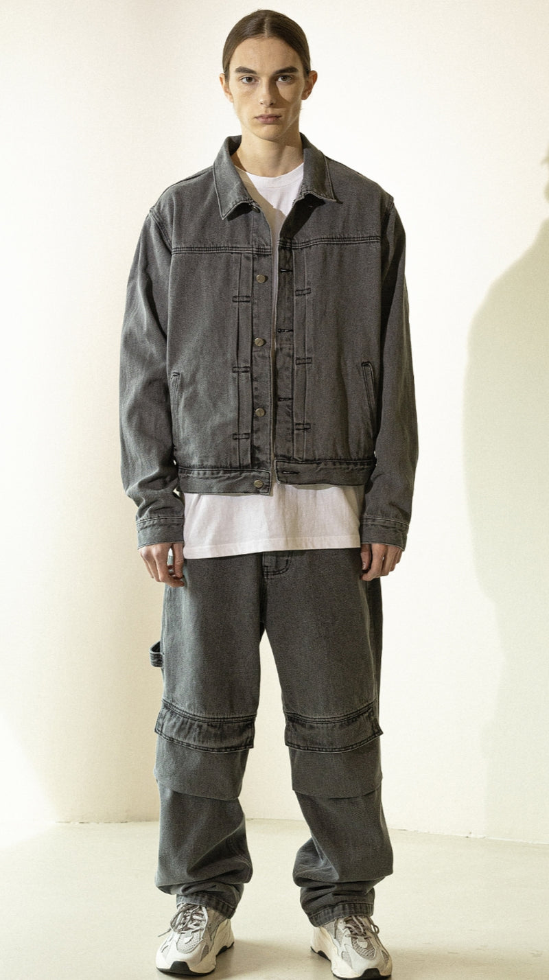 マスノウン(MASSNOUN)   PLEATS TRUCKER DENIM JACKET MFZJK002-GY