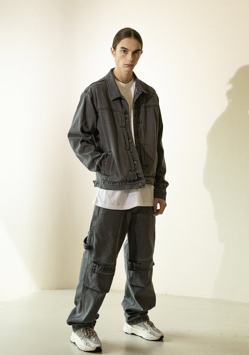 マスノウン(MASSNOUN)   PLEATS TRUCKER DENIM JACKET MFZJK002-GY
