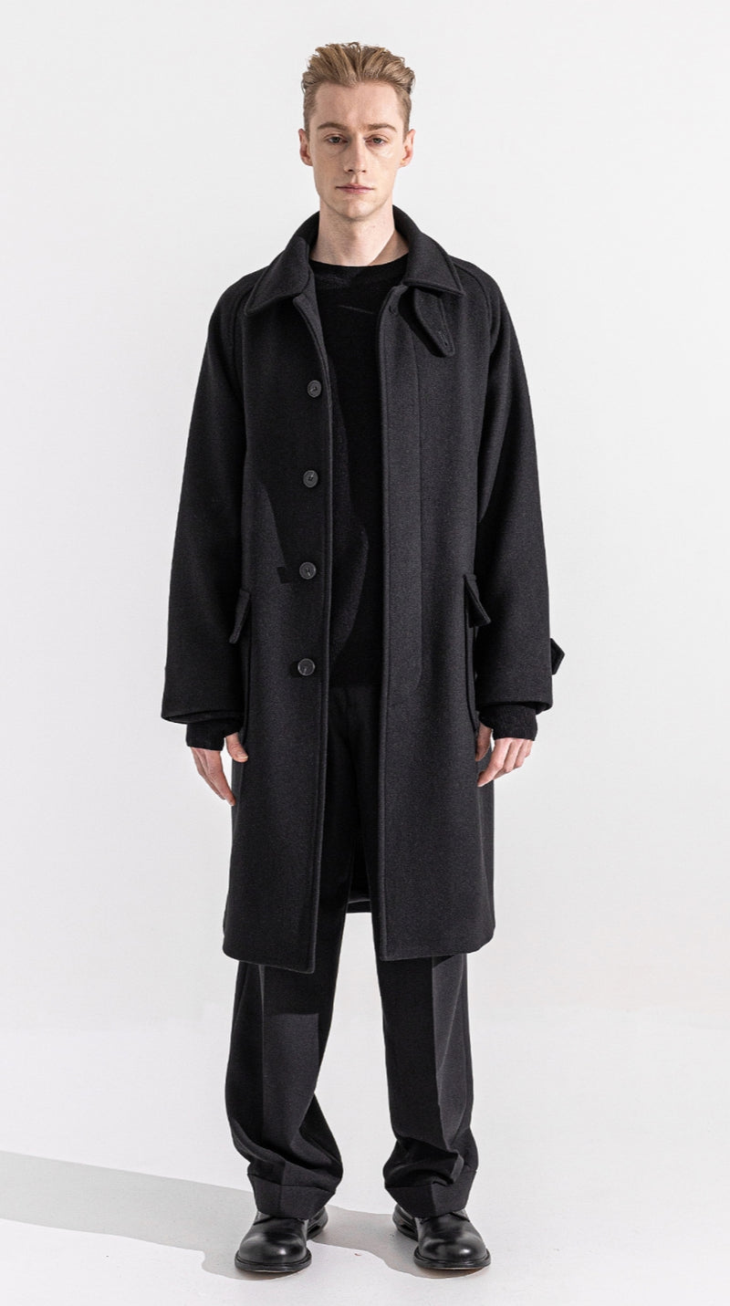 マスノウン(MASSNOUN)  WEBPOCKET HIDDEN SNAP BALMACAAN WOOL COAT MWZCT004-BK