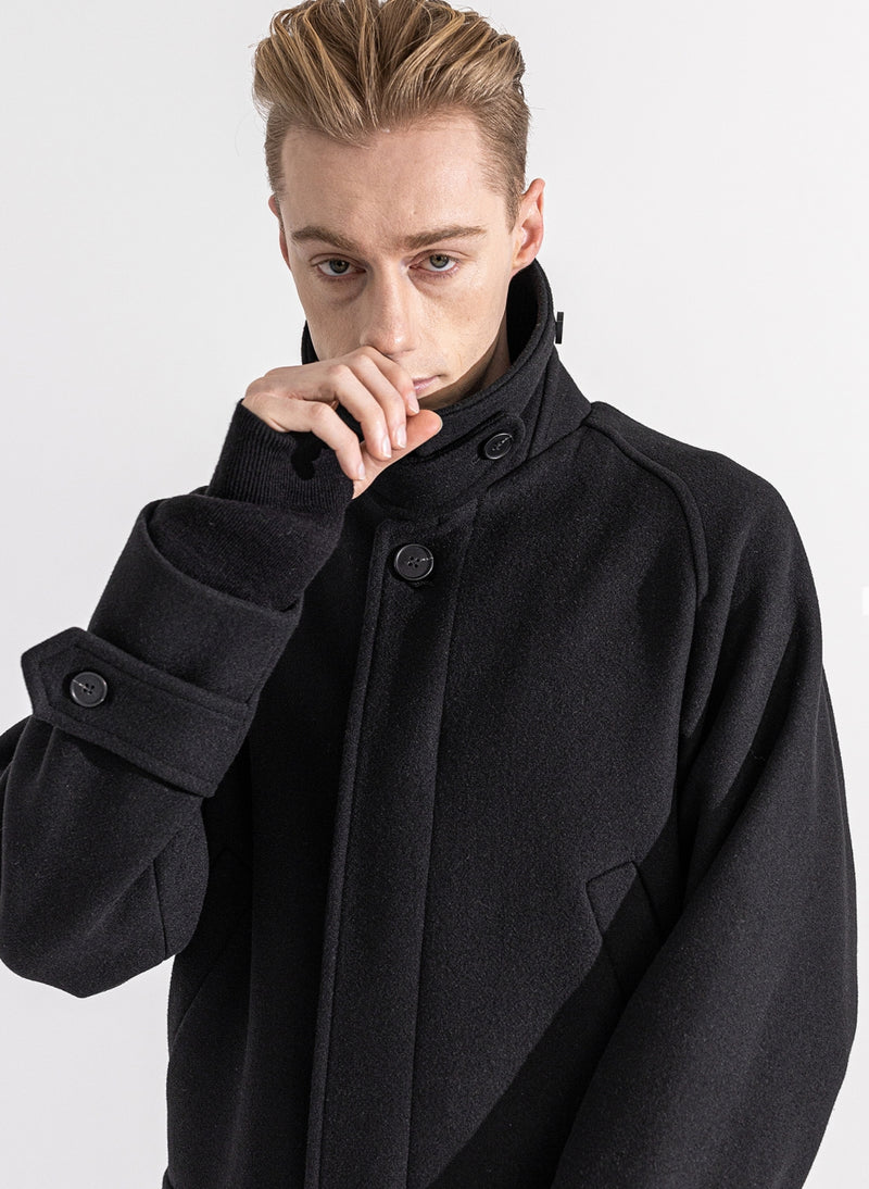 マスノウン(MASSNOUN)  WEBPOCKET HIDDEN SNAP BALMACAAN WOOL COAT MWZCT004-BK