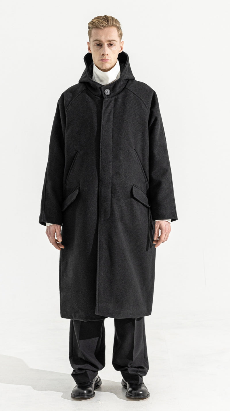マスノウン(MASSNOUN)    HIDDEN SNAP WOOL HOODIE COAT MWZCT005-NV