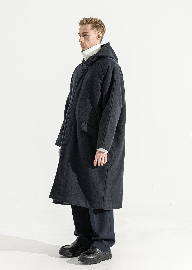 マスノウン(MASSNOUN)    HIDDEN SNAP WOOL HOODIE COAT MWZCT005-NV