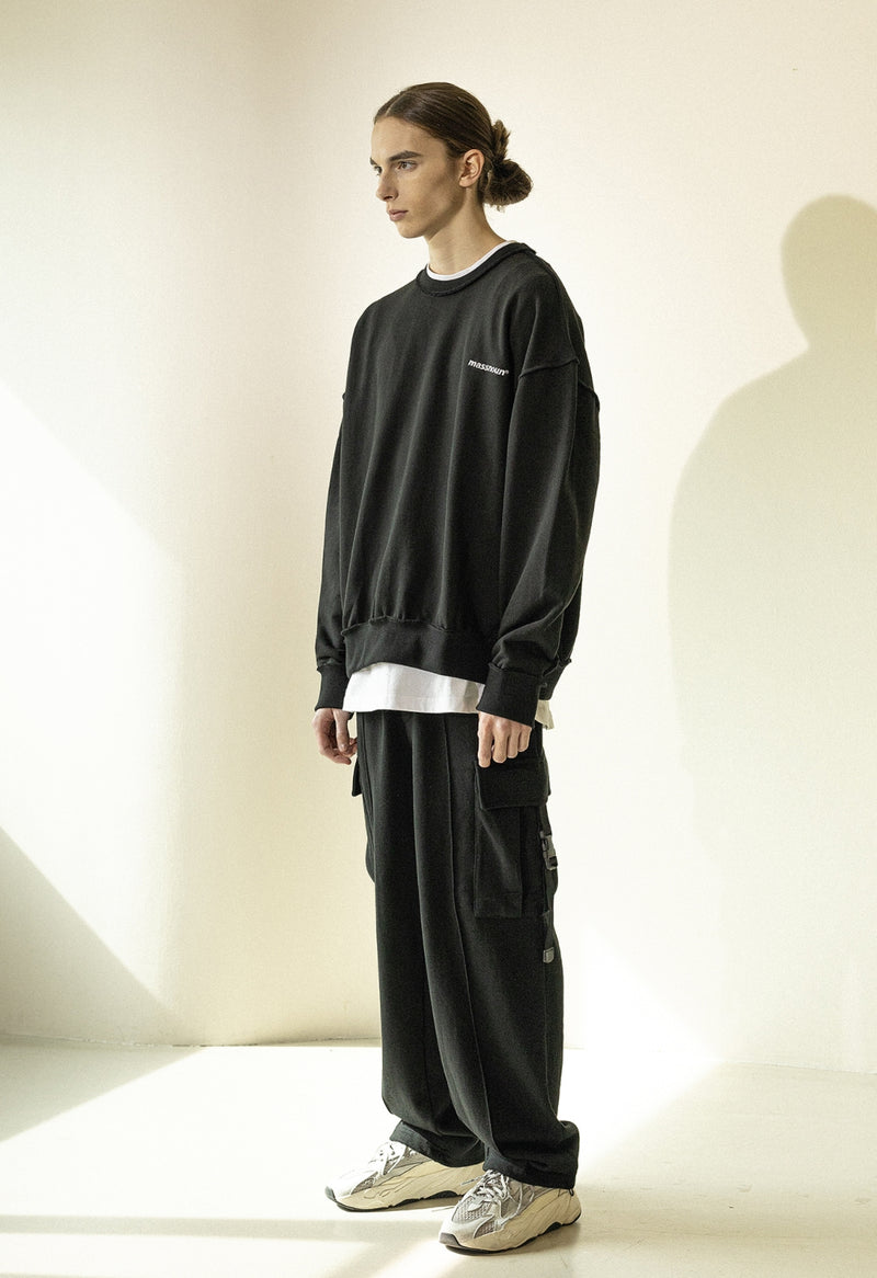 マスノウン(MASSNOUN)  REVERSE OVERSIZED HEAVY CREWNECK MFZCR002-BK