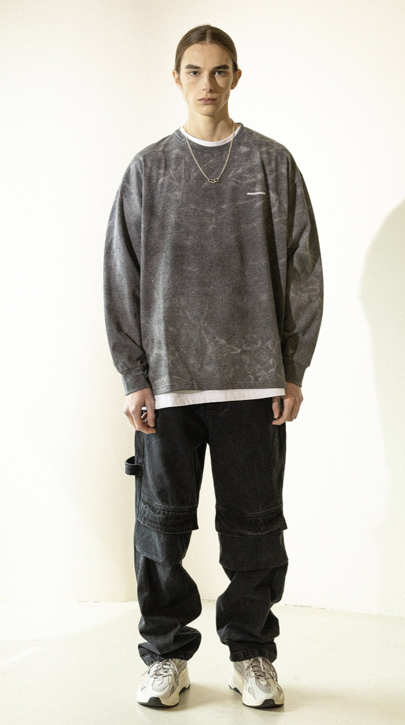 マスノウン(MASSNOUN)  TIE-DYE OVERSIZED LONG SLEEVES MFZLS002-BK