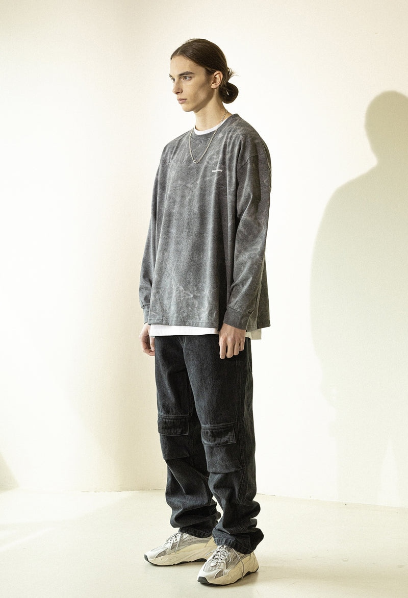 マスノウン(MASSNOUN)  TIE-DYE OVERSIZED LONG SLEEVES MFZLS002-BK