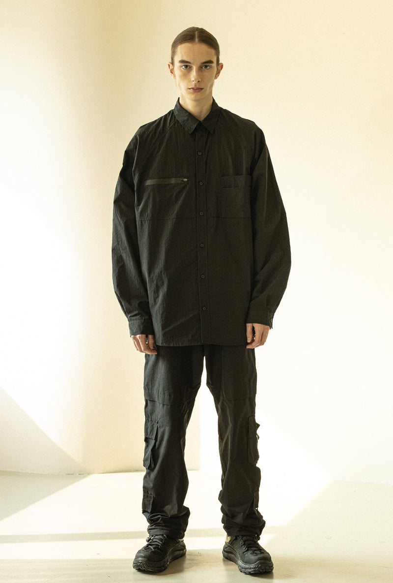 マスノウン(MASSNOUN)   ZIPPER POCKET OVERSIZED SHIRTS MFZST001-BK