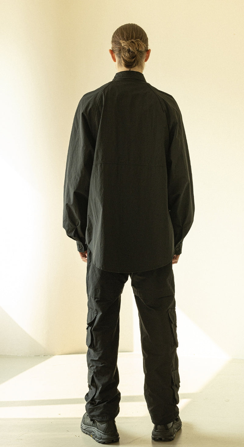 マスノウン(MASSNOUN)   ZIPPER POCKET OVERSIZED SHIRTS MFZST001-BK