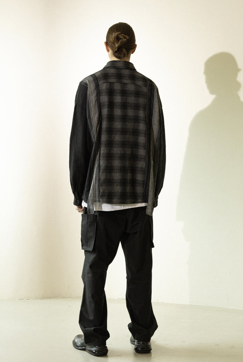 マスノウン(MASSNOUN)  MULTI CHECK OVERSIZED SHIRTS MFZST002-BK