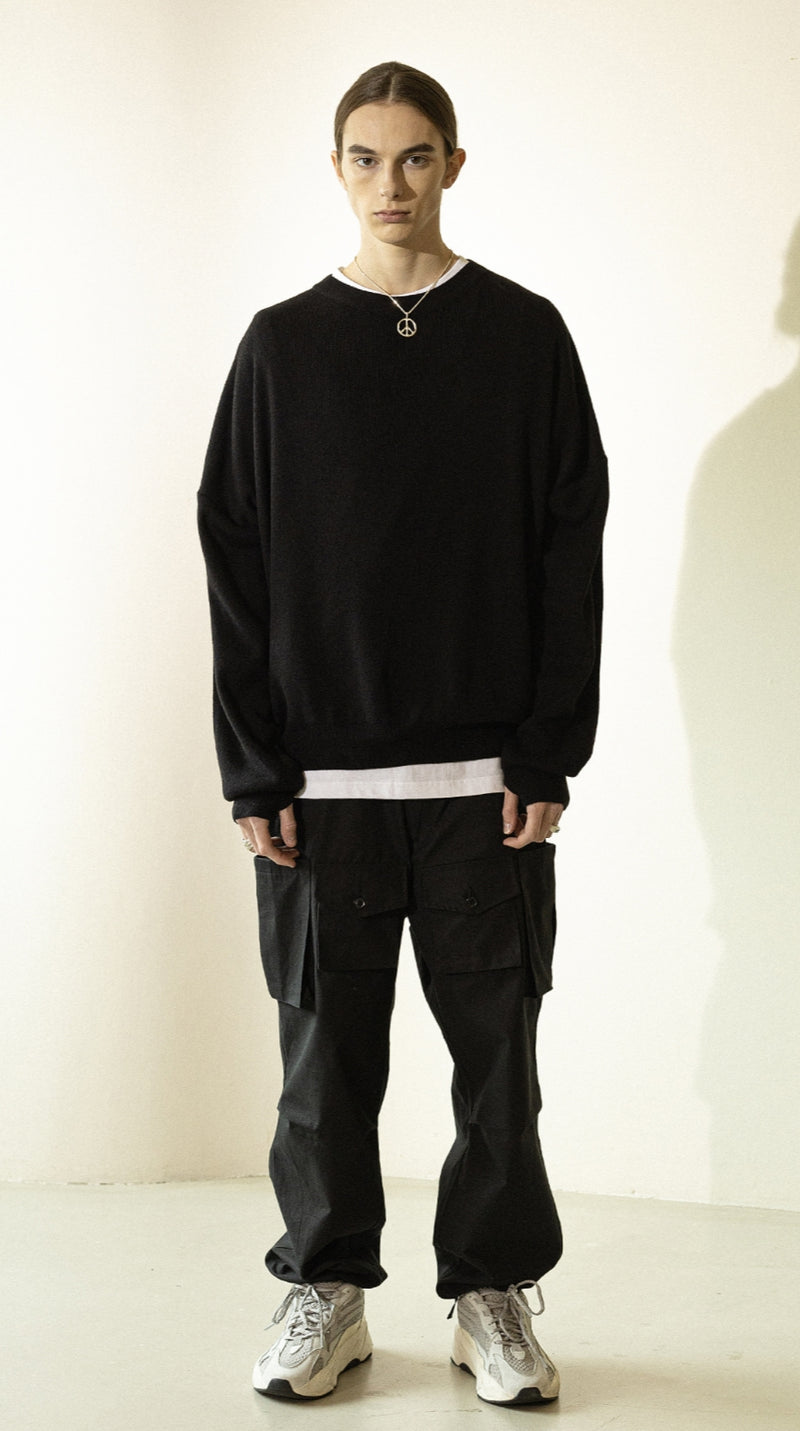 マスノウン(MASSNOUN) THUMB HALL WOOL KNIT MFZNT001-BK
