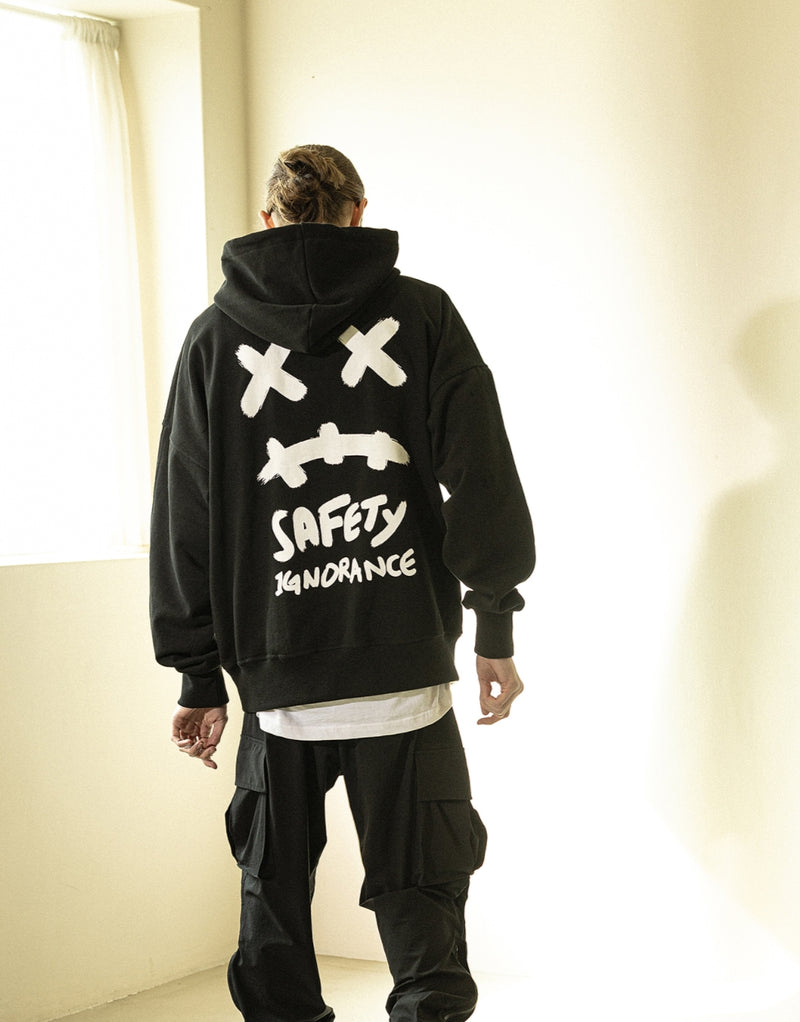 マスノウン(MASSNOUN)  SMILE OVERSIZED HEAVY HOODY MWZHD001-BK