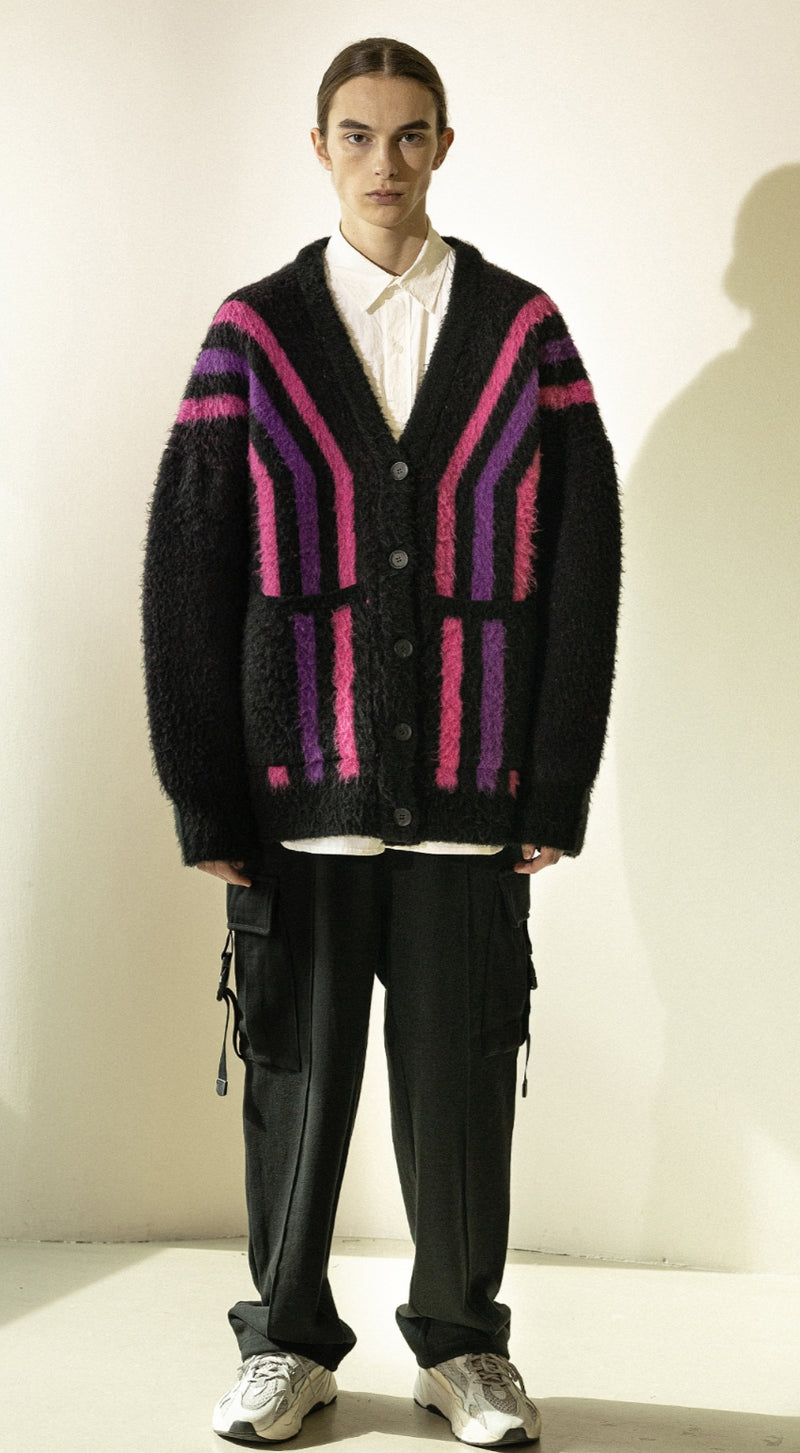 マスノウン(MASSNOUN)   STRIPES WOOL MOHAIR CARDIGAN MWZCD001-BK