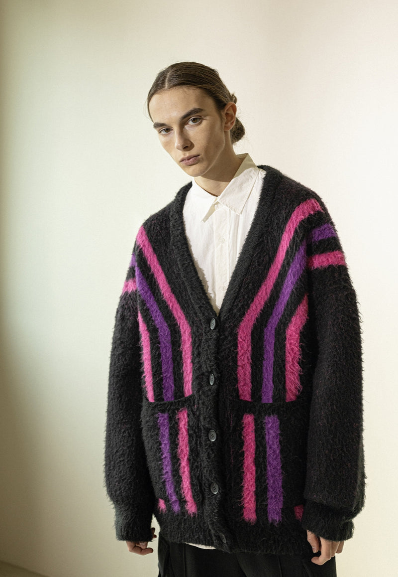 マスノウン(MASSNOUN)   STRIPES WOOL MOHAIR CARDIGAN MWZCD001-BK