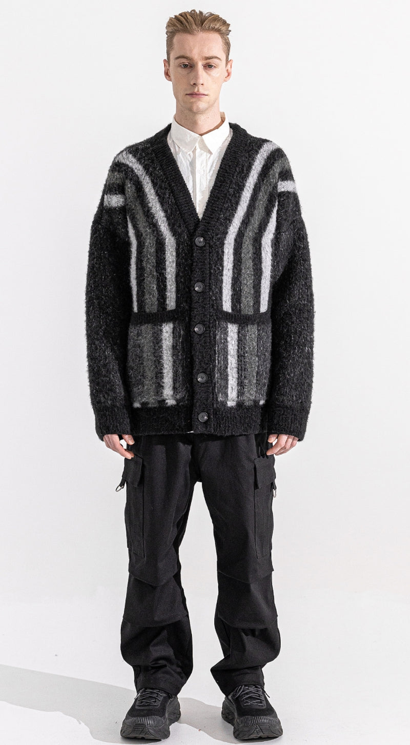 マスノウン(MASSNOUN)  STRIPES WOOL MOHAIR CARDIGAN MWZCD001-GY