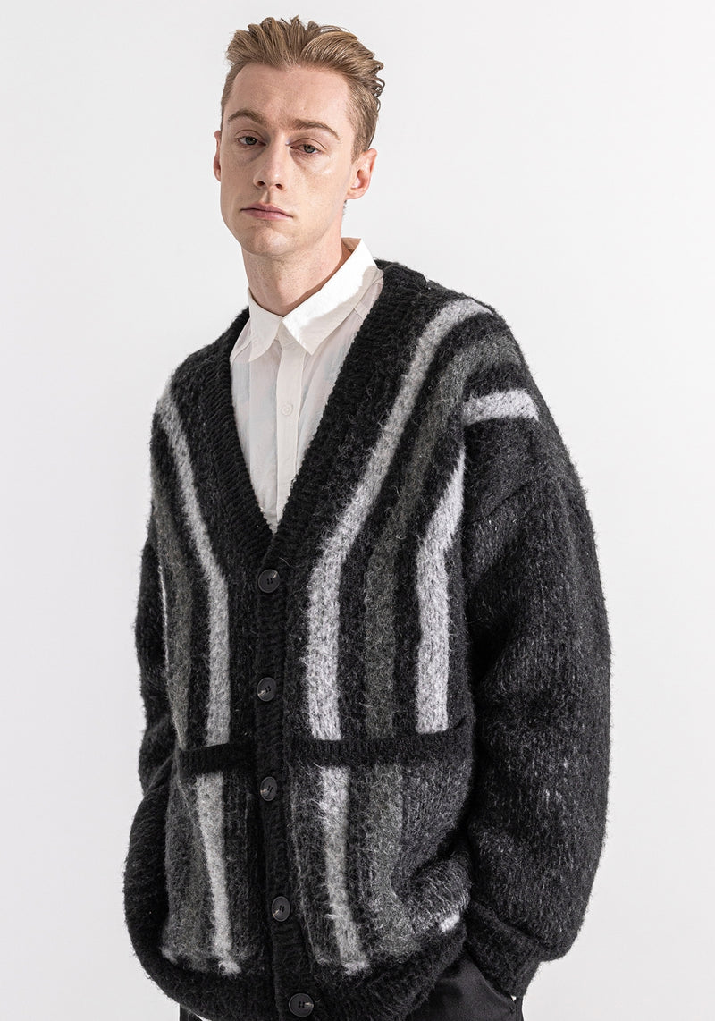マスノウン(MASSNOUN)  STRIPES WOOL MOHAIR CARDIGAN MWZCD001-GY