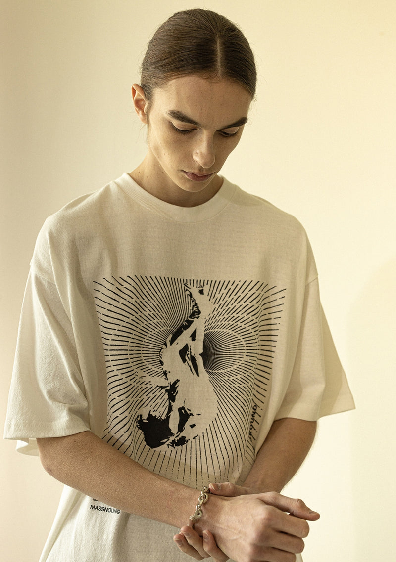 マスノウン(MASSNOUN)    PLUNGE OVERSIZED T-SHIRT MWZTS002-WT