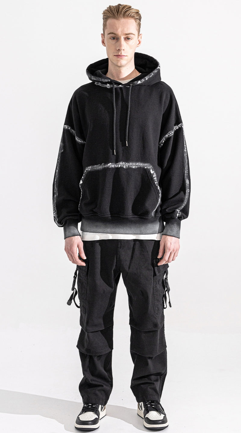 マスノウン(MASSNOUN)   HARD SPRINKLE OVERSIZED HOODIE MWZHD003-BK