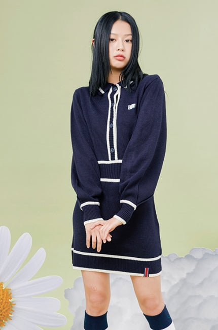 ロマンティッククラウン(ROMANTIC CROWN)  BALLOON SLEEVE KNIT DRESS_NAVY