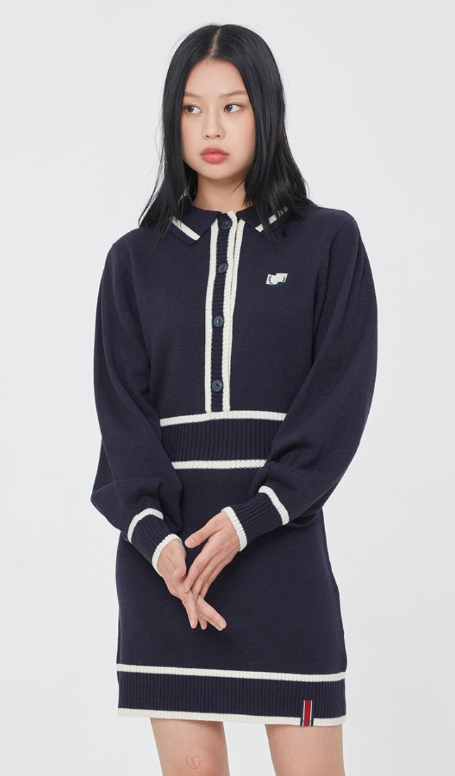 ロマンティッククラウン(ROMANTIC CROWN)  BALLOON SLEEVE KNIT DRESS_NAVY