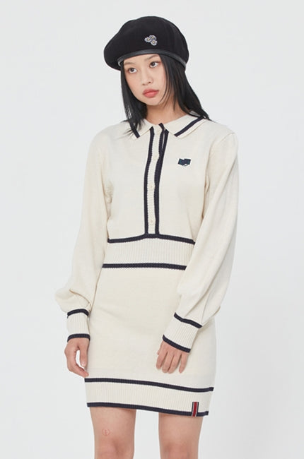 ロマンティッククラウン(ROMANTIC CROWN)  BALLOON SLEEVE KNIT DRESS_OATMEAL