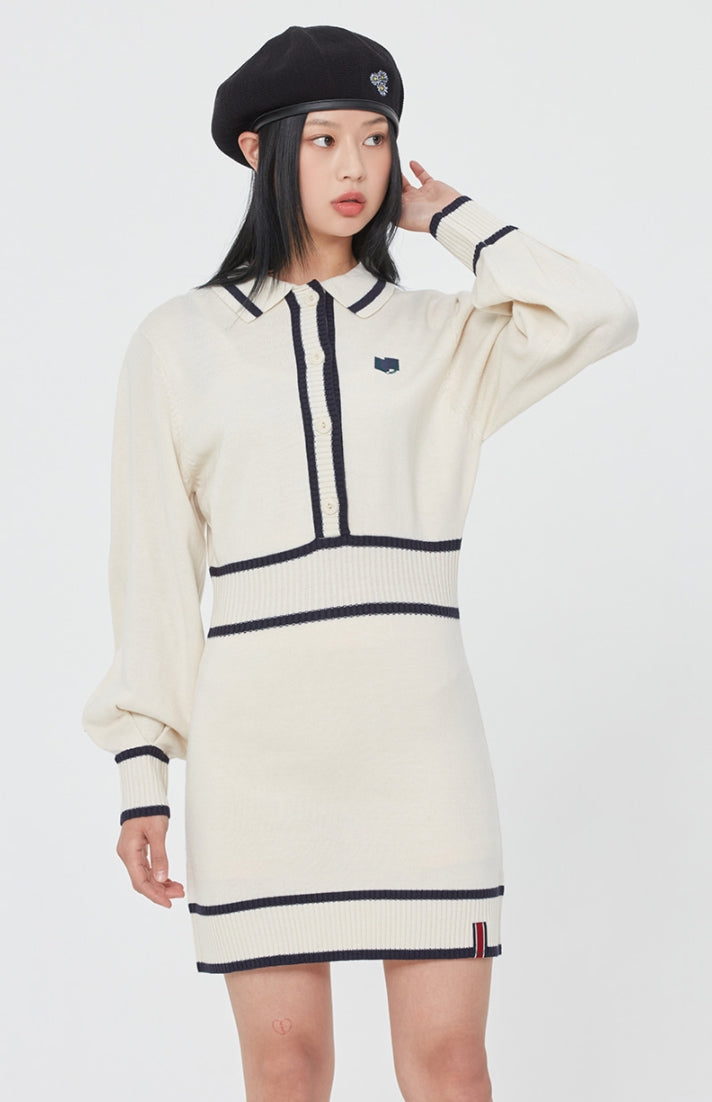 ロマンティッククラウン(ROMANTIC CROWN)  BALLOON SLEEVE KNIT DRESS_OATMEAL