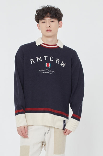 ロマンティッククラウン(ROMANTIC CROWN) RMTCRW CLUB COLLAR KNIT_NAVY