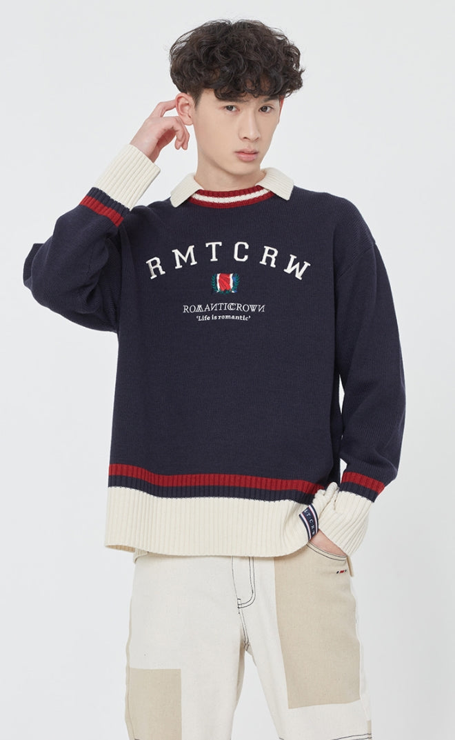 ロマンティッククラウン(ROMANTIC CROWN) RMTCRW CLUB COLLAR KNIT_NAVY