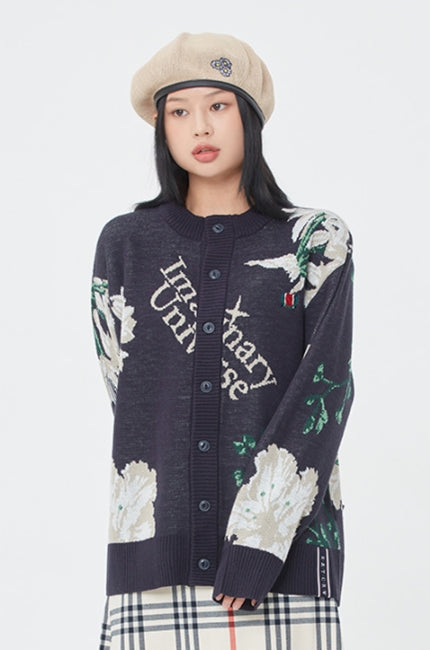 ロマンティッククラウン(ROMANTIC CROWN) FLOWERS KNIT CARDIGAN_NAVY