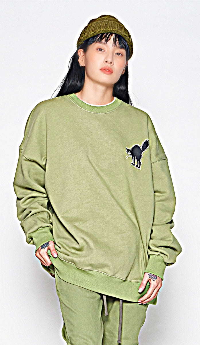 STIGMA(スティグマ) CAT OVERSIZED HEAVY SWEAT CREWNECK OLIVE